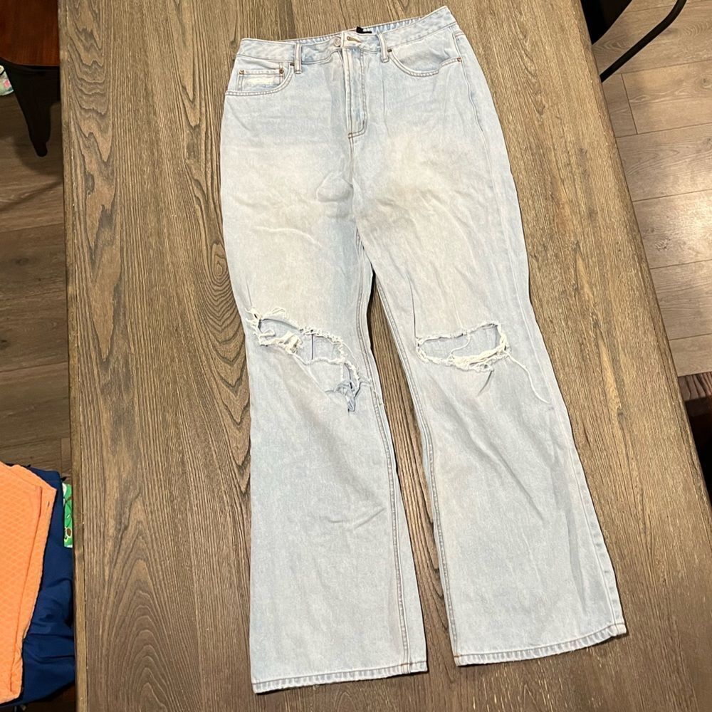 AFRM Jeans Oden Flared Leg High Waisted Distressed Denim Light Wash Size 31